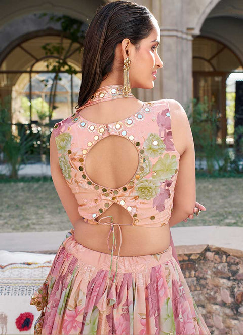 Designer Pink Multicoloured Mirror Work Embroidery Lehenga Choli (D210)