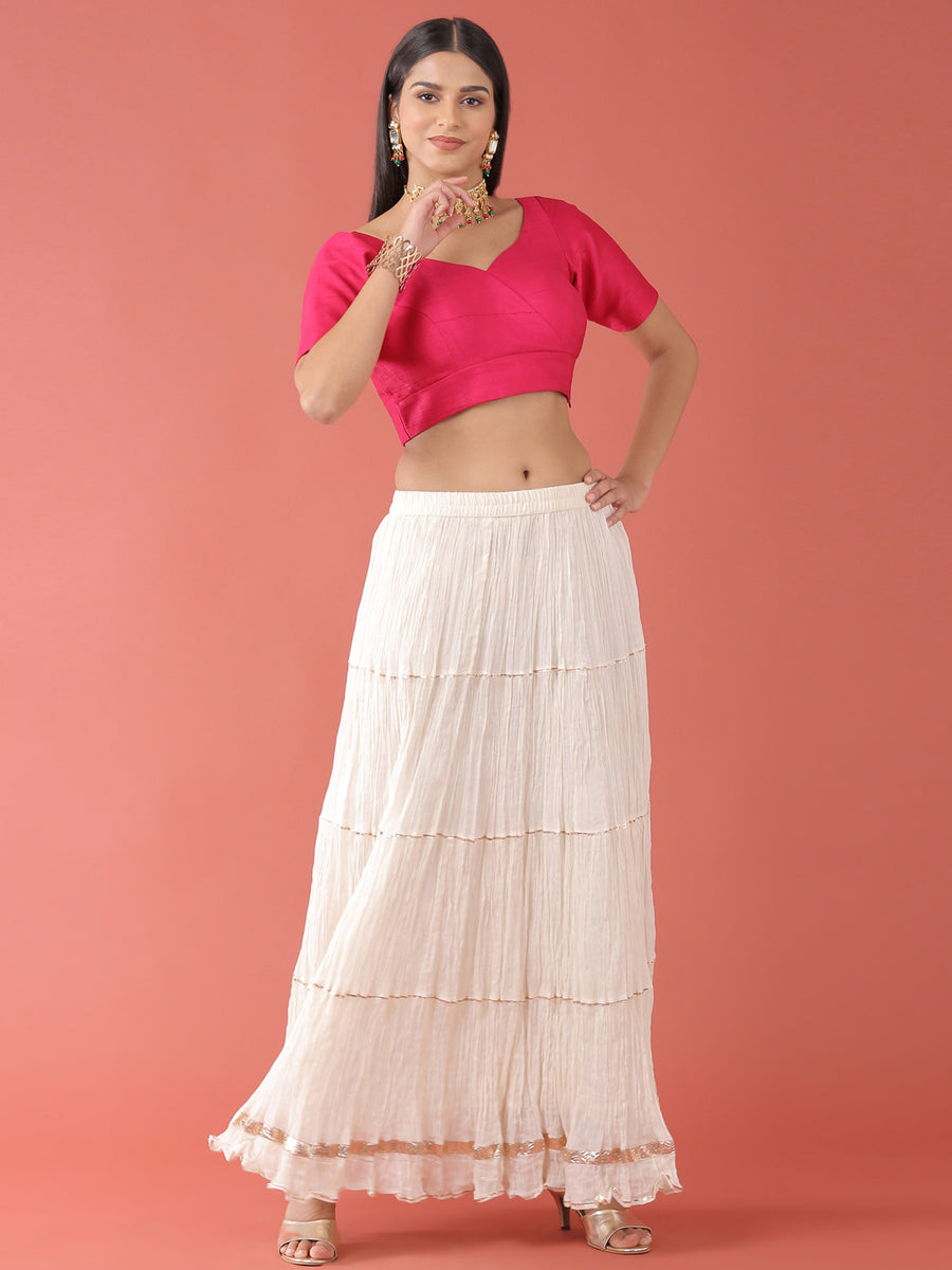 Pink - Handmade Running Stitch Plain Cotton Blouse Piece 107
