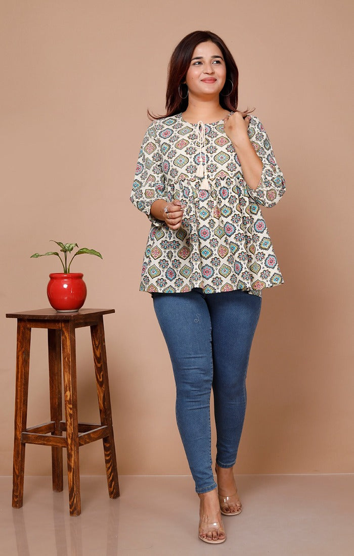 Designer White Chocolate Color Indian Ethnic Kurti For Casual Wear (K9