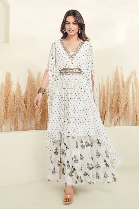 White Dress With Attached Cape For Party Wear (D31)