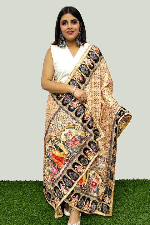 Beige Color Poly Silk Digital Graphic Printed Ethnic Dupatta Chunni For Party Wear (D65)