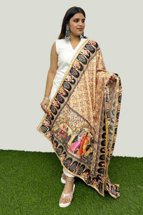 Beige Color Poly Silk Digital Graphic Printed Ethnic Dupatta Chunni For Party Wear (D65)