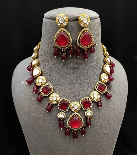 Designer Beaded Royal Kundan Necklace with Earrings (D898)