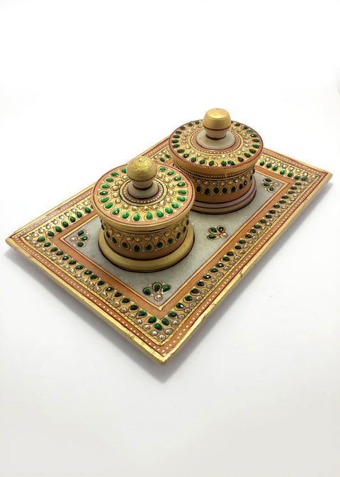 Marble Handicraft Tray Set Rectangle Shape Gift Item (D47)