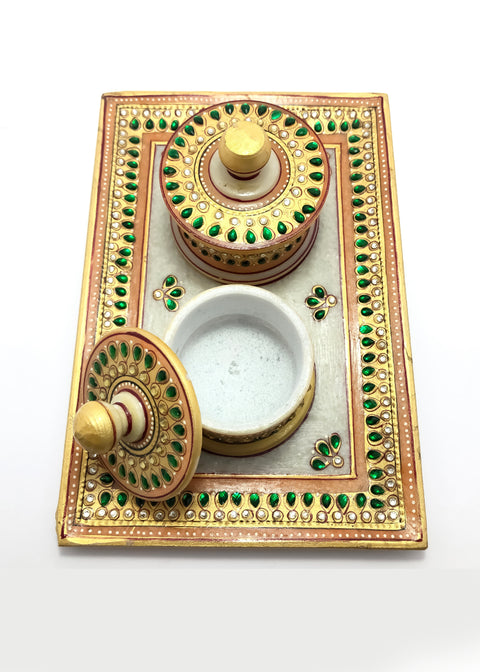 Marble Handicraft Tray Set Rectangle Shape Gift Item (D47)