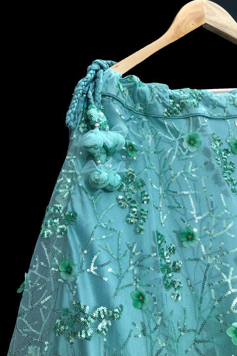 Light Green Color Lehenga Skirt with Sequins Work in Net (D23)