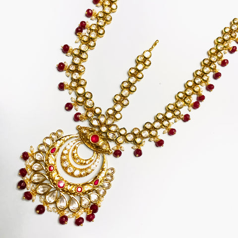 Designer Gold Plated Royal Kundan & Ruby Sheeshphool /Mathapatti (D94)
