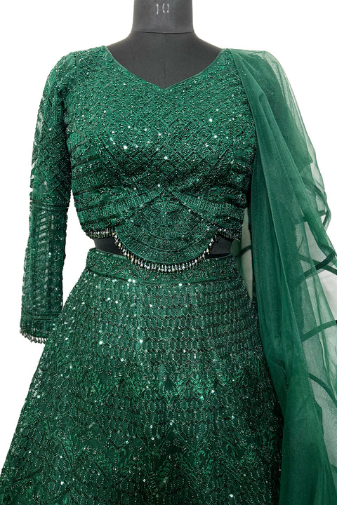 Designer Sea Green Color Heavy Embroidered Net Lehenga Choli (D300)