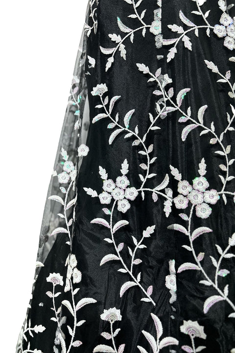 Black Color Lehenga Skirt with Embroidery Work in Net (D25)