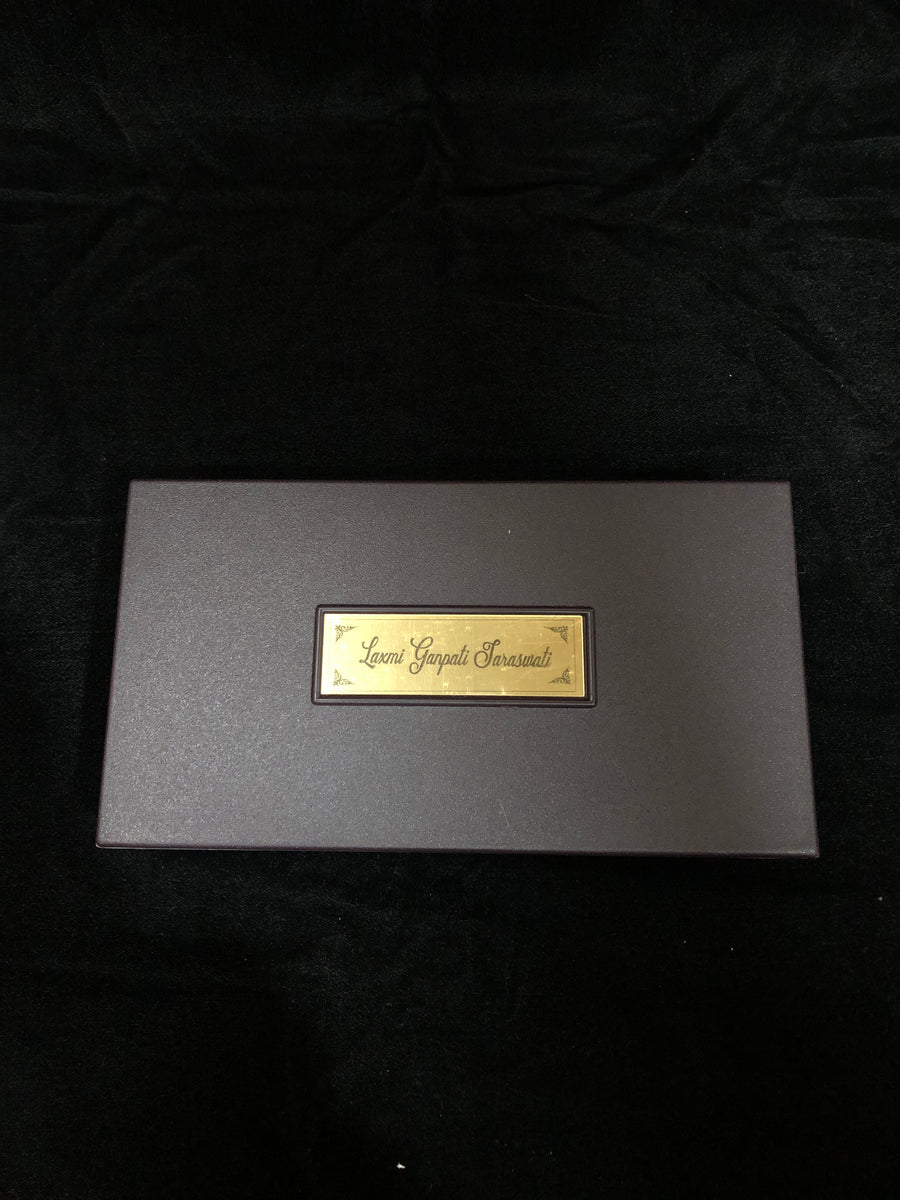 Devotional Saraswati Box with Charan and Gold Foil Laxmi Ganpati