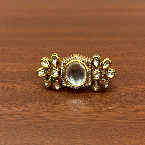Designer Gold Plated Royal Kundan Beaded Ring (D237)