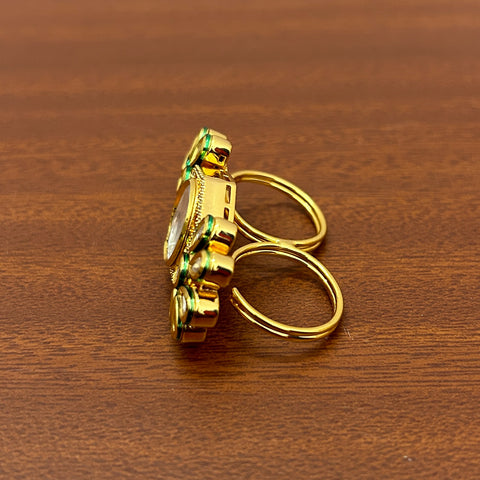 Designer Gold Plated Royal Kundan Beaded Ring (D237)
