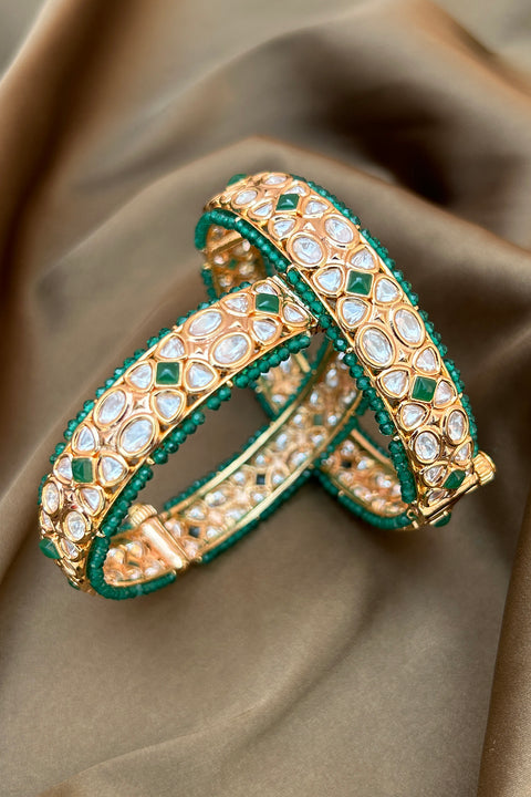 Designer Gold Plated Royal Kundan Openable Bracelet (D182)