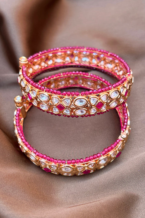 Designer Gold Plated Royal Kundan Openable Bracelet (D182)