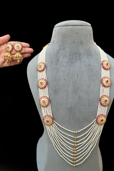 Designer Royal Kundan & Beads Long Necklace with Earrings (D916)