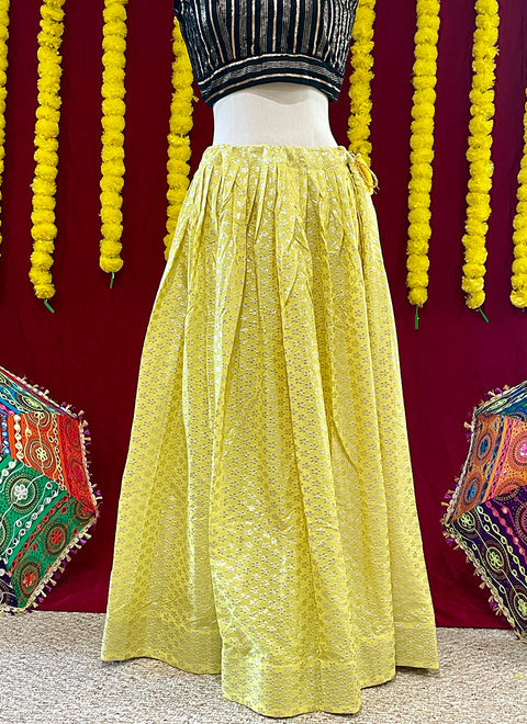 Yellow Color Lehenga Skirt with Brocade Floral Designs (D11)
