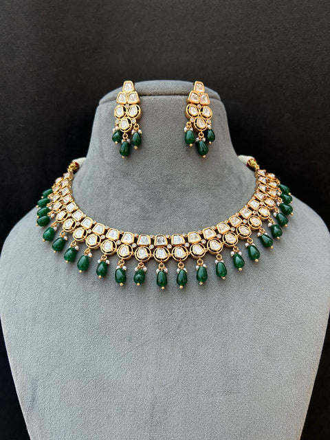 Designer Gold Plated Royal Kundan Necklace with Earrings (D902)