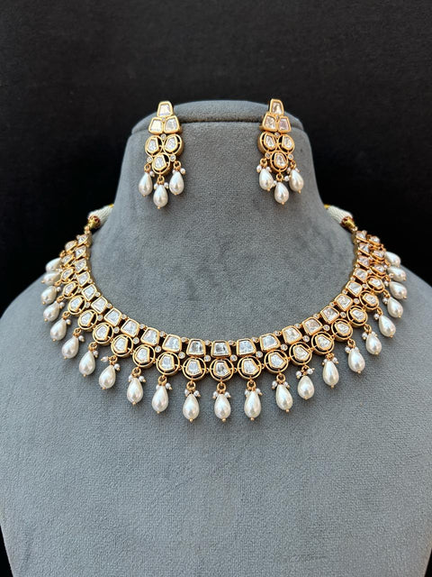 Designer Gold Plated Royal Kundan Necklace with Earrings (D902)
