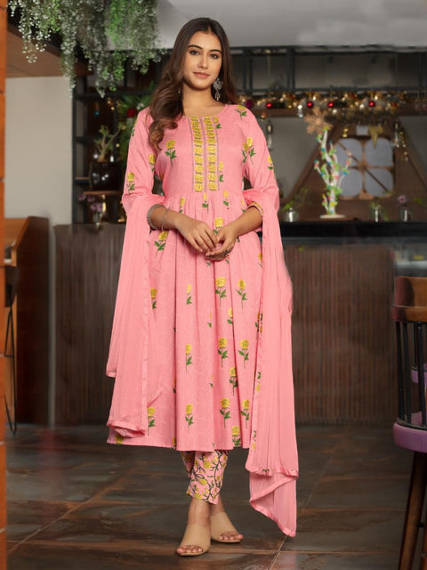 Designer Pink Color Suit with Pant & Dupatta in Rayon (D914)