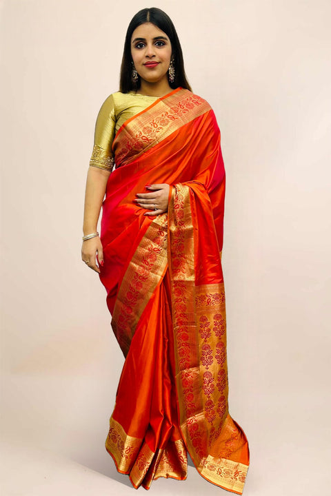 Designer Dark Peach Pure Zari And Kanchipuram Pure Soft Silk Sarees (D721)