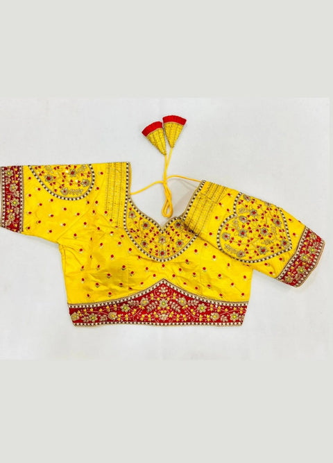 Yellow Color Rajwadi Wedding Blouse (D1732)