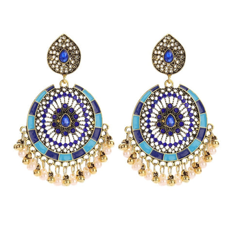 Luxury Ethnic Blue Crystal Water Drop Dangle Earrings for Women (E847)