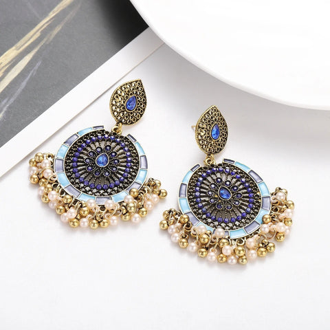 Luxury Ethnic Blue Crystal Water Drop Dangle Earrings for Women (E847)