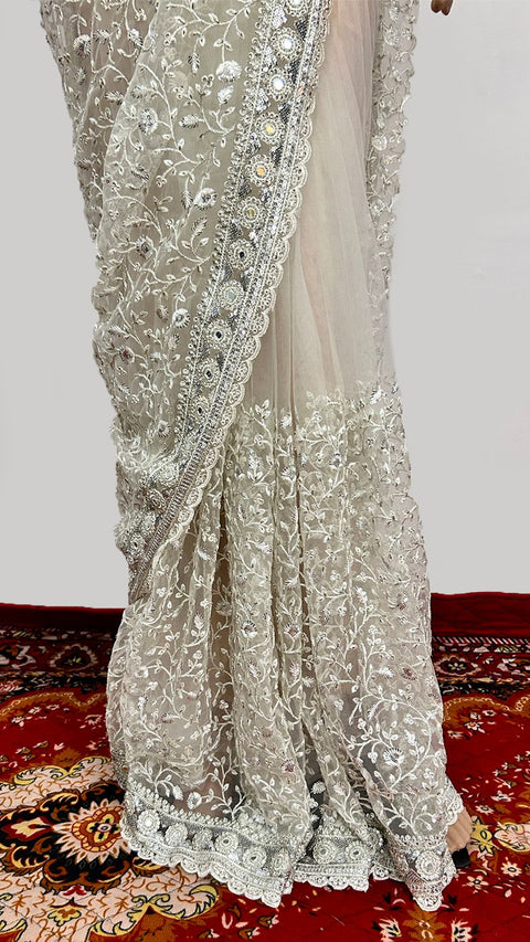 Classic White Color Net Saree With Beautiful Thread And Sequence Work For Party Wear (D766)