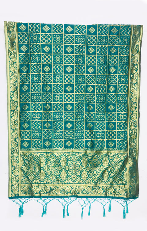 Teal Green Color Art Silk Bandhini Print Dupatta For Casual, Party (D49)