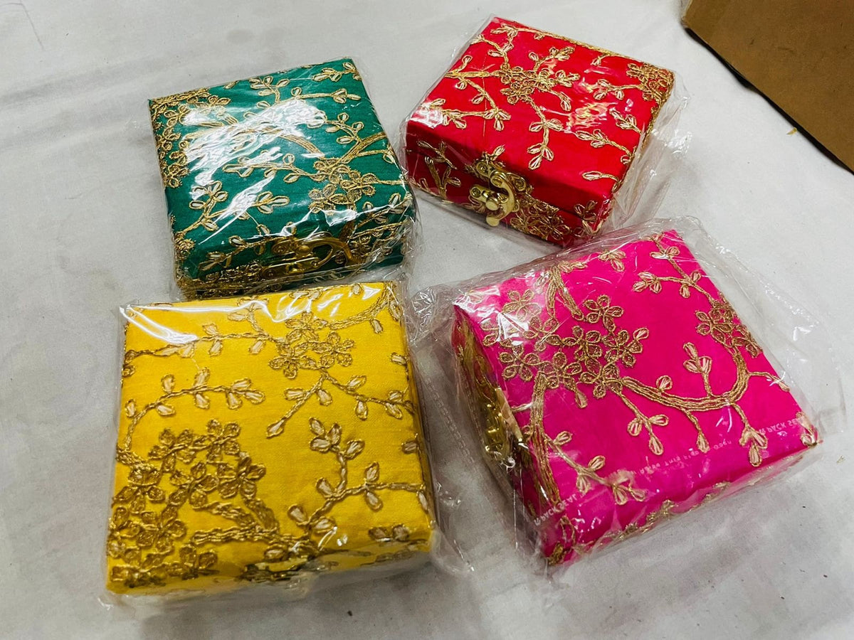 Handmade Embroidered Multicolor Shagun Box, Indian Wedding Gift Box, W