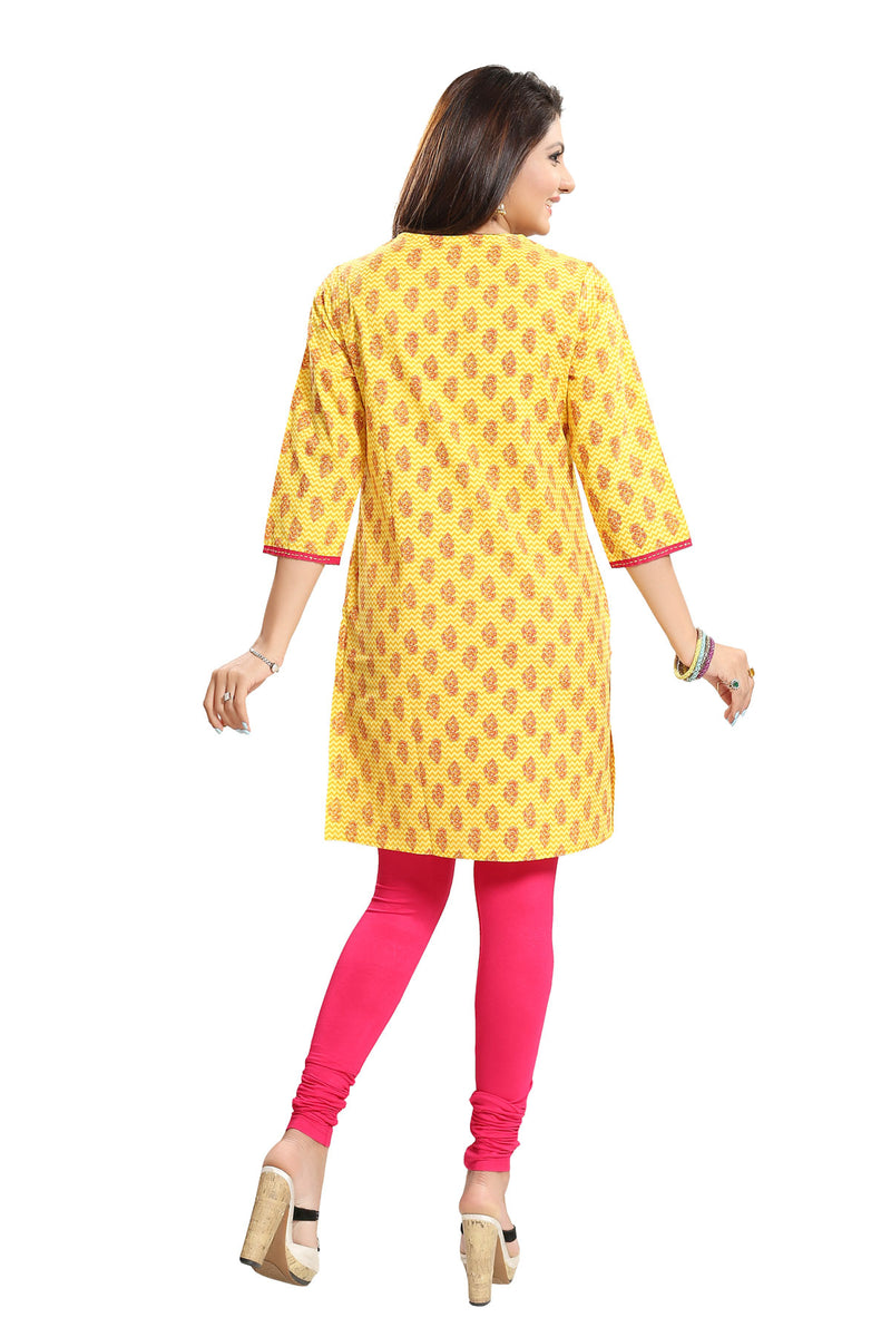 Vibrant Yellow and Pink Short Cotton Kurti for Women (K932) PAAIE