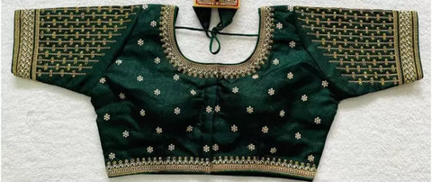 Designer Mehandi Color Silk Embroidered Blouse For Wedding & Party Wear (Design 1215)