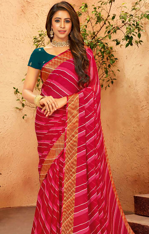 Designer Pink & Golden Color Chiffon Saree For Casual & Party Wear (D640)