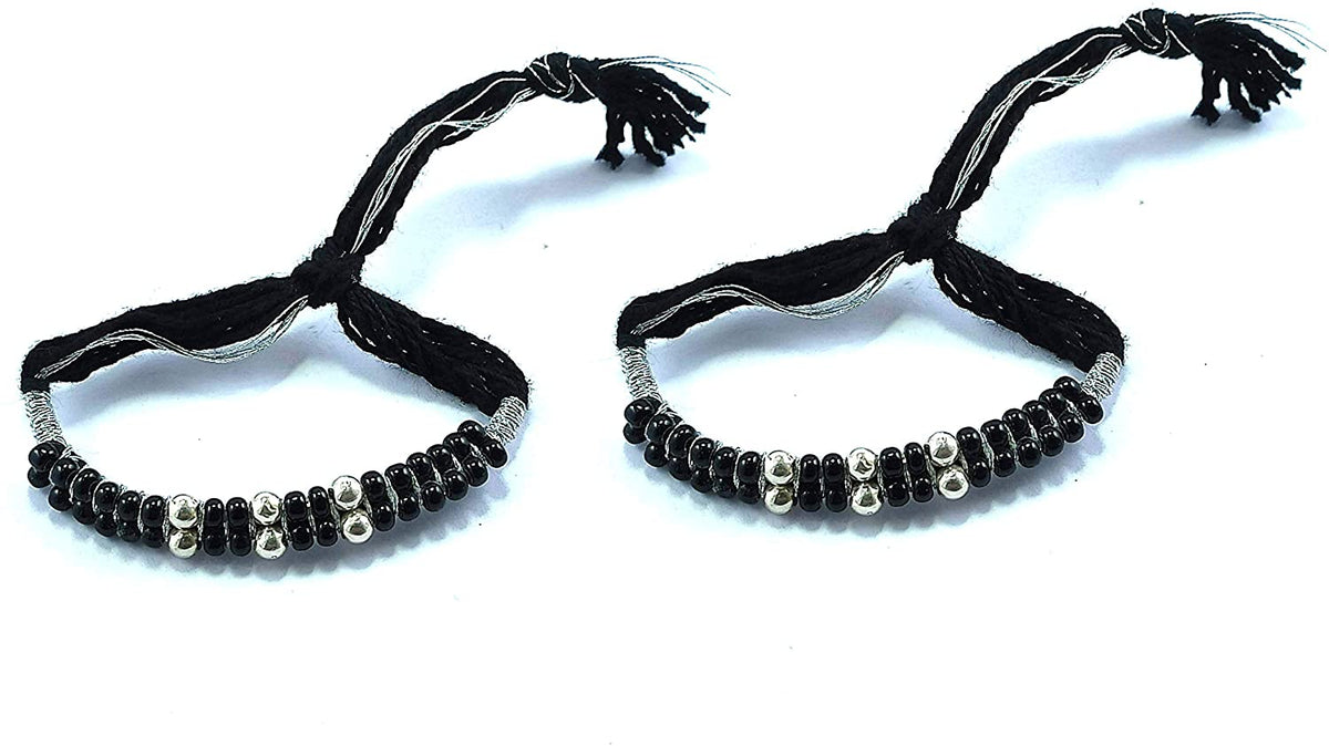 Sterling Silver Beaded Black Thread Anklet & Bracelet – Priyaasi