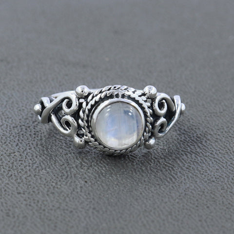 925 Sterling Silver Rainbow Moonstone Gemstone Ring (D30) - PAAIE