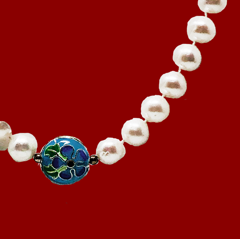 Natural Freshwater Pearl Necklace with Blue Stone - PAAIE