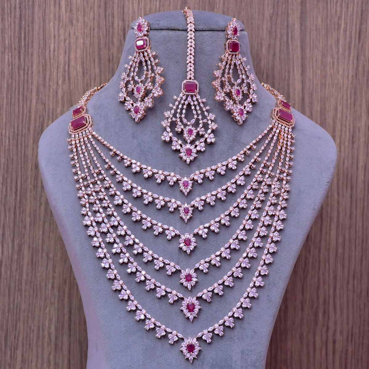 Designer Semi-Precious Pink American Diamond & Necklace with Earrings –  PAAIE
