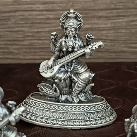 925 Pure Silver Saraswati Ji Idol For House Warming (D7)
