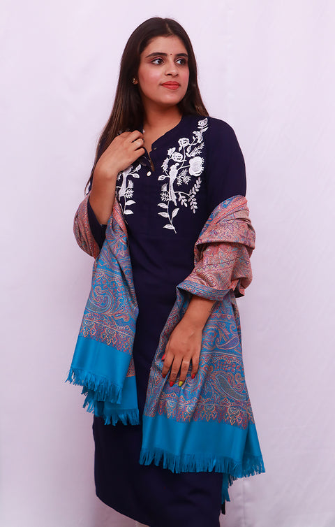 Fashionable Women's Blue Shawl With Embroidery Work For Casual, Party Wear (D13)