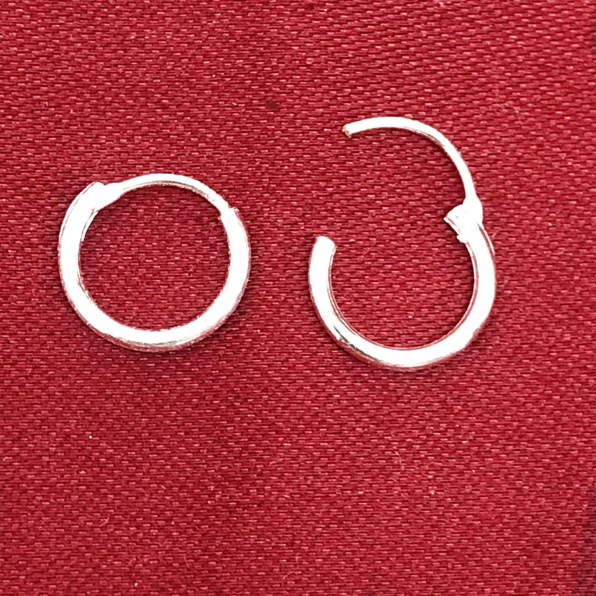 12 x 2mm small silver hoop earrings