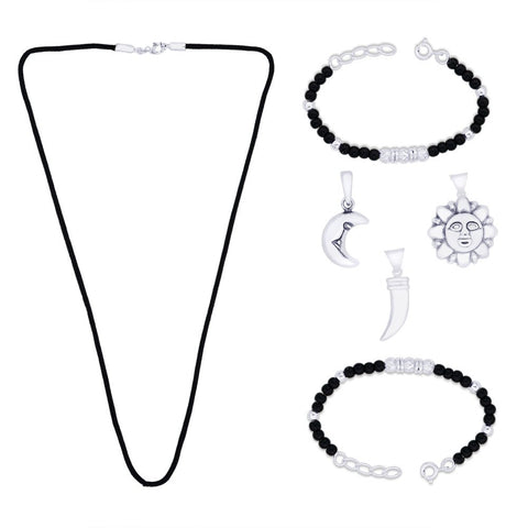 925 Nazariya Gift Set made with Sterling Silver, Black Threads and Beads - PAAIE
