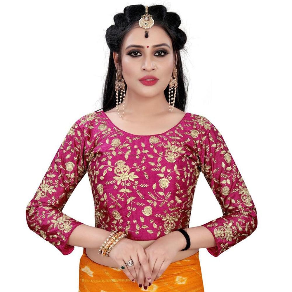 Marvellous Magenta Color Designer Silk Embroidered Blouse For Wedding