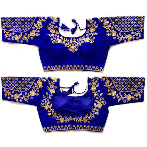 Incredible Blue Color Designer Silk Embroidered Blouse For Wedding & Party Wear - PAAIE
