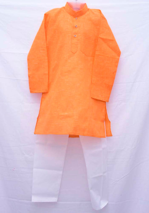 Boys' Cotton Pathani Kurta & Pajama Clothing Set in Orange Color - PAAIE