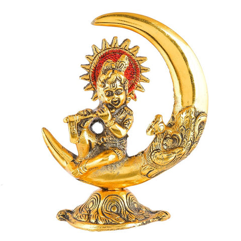 Brij Haat Metal Little Gopal Krishna On Moon For Home Decoration (D6)