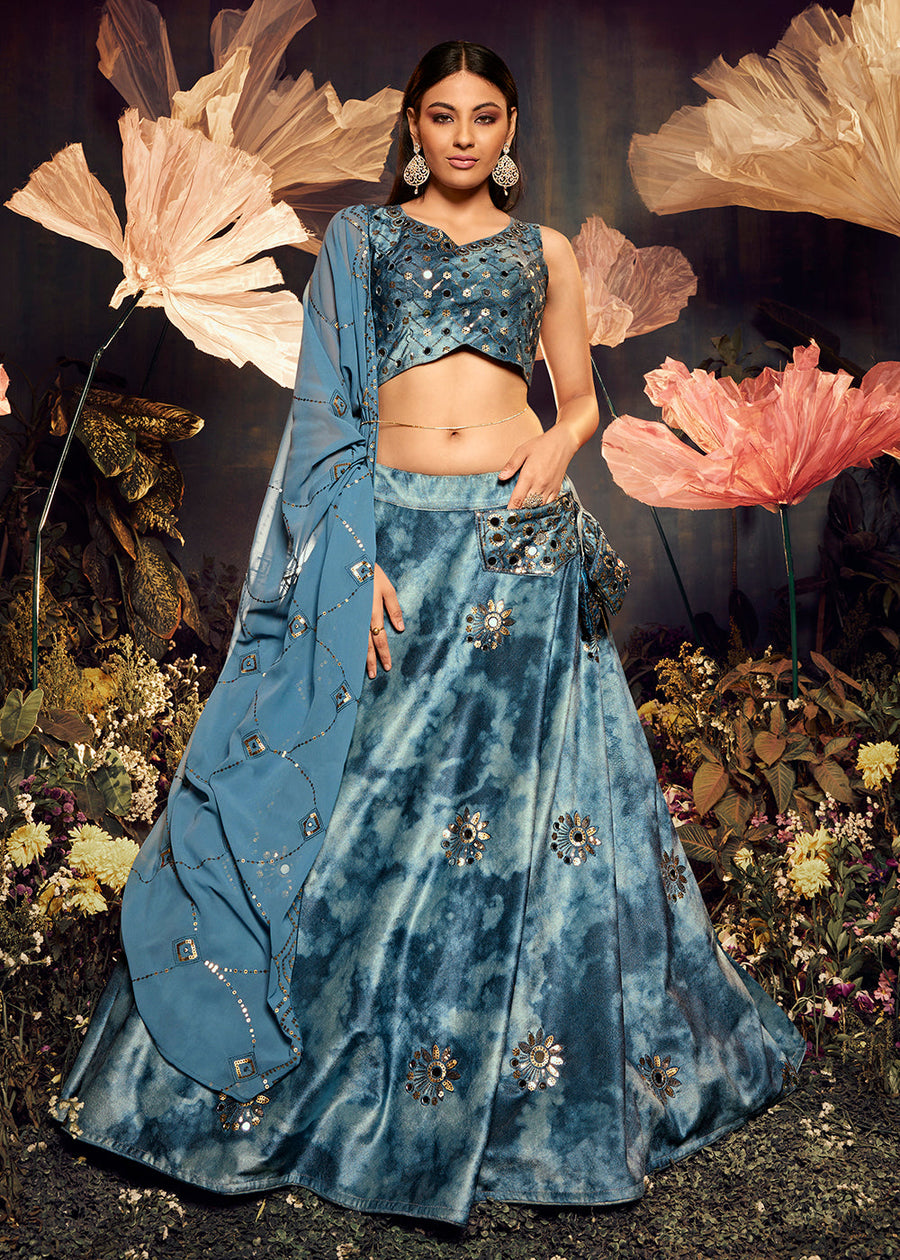 Gorgeous Grey Color Mirror Work Embroidery Lehenga Choli (D235)
