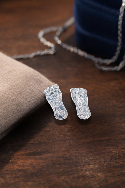 925 Pure Silver Charan Paduka (Khadau) for Idol Krishna  Or Lord Vishnu  (D3)