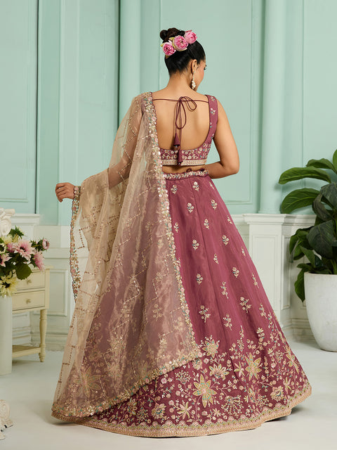 Rosegold Georgette Fabric Sequins embroidery Lehenga & Blouse With Dupatta (D911)