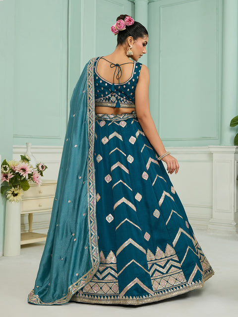 Teal-Silk Fabric Sequins embroidery Lehenga Blouse With Dupatta (D929)