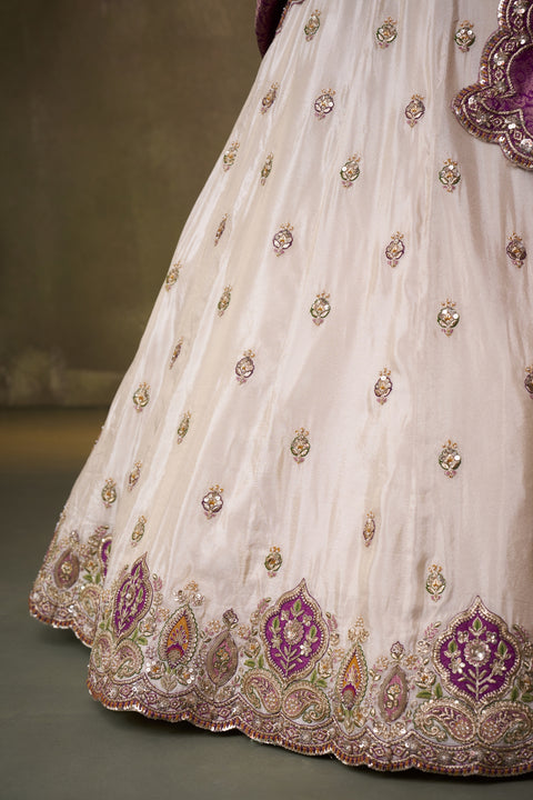 Cream & Purple Color Tissue Sequins Embroidery Lehenga choli & Dupatta (D955)